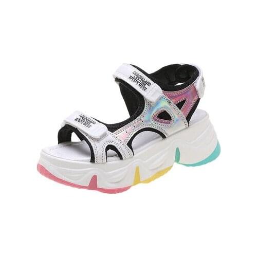 2020Platform Sandals Female Summer 2020 Women Thick Bottom Rainbow Sole Hook & Loop Shoe Wedge With Open Toe Platform Shoes