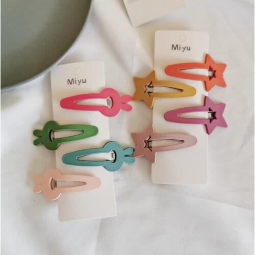 4pcs/lot Geometric Hair Accessories For Girls Kids Candy Color Matte Hair Clip Children Rabbit Star Hairpins Barrettes Headdress
