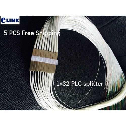 5 PCS 1*32 PLC splitter mini housing SC LC FC ST 1mtr white cable fiber optic coupler Steel tube 0.9mm free shipping ELINK