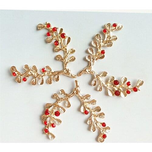 50pcs Red Stones Crystal Flower Leaf Rhinestone Applique strass Vintage Hairpin Hair Clip Metal Flatback Accessories Invitation