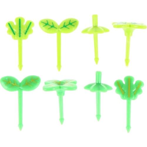 8pcs Fruit Fork Toothpick Leaves Plastic Decoration Lunch Box Bento Accessories