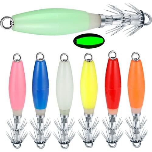 9cm/15.5g Squid Bait Night Light Hard Fishing Lures Jig Hook Luminous Double Umbrella Hook Go Fishing For Fisherman Fishing Gear