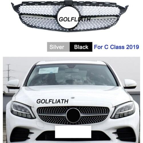 For M-B 2019 C-class W205 diamond radiator ABS silver black grille grill for C180 C200 C250 C300 C400