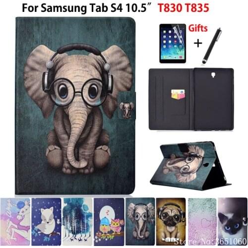 Case For Samsung Galaxy Tab S4 10.5 inch T830 T835 T837 SM-T830 SM-T835 Cover Funda Tablet Fashion Animal Stand Shell +Film+Pen