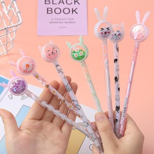 35 pcs/lot Daisy Rabbit Cat Sequins Gel Pen Cute 0.5 mm black Ink neutral Pens Promotional Gift Stationery School Supplies