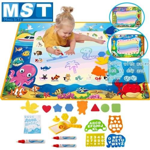 Montessori Toys Magic Water Drawing Mat With Pens Reusable Painting Set Doodle Coloring Rug For Children Early Education