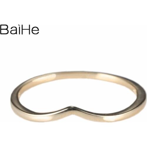 BAIHE Solid 10k Yellow Gold(AU417) Elegant Women Engagement Ring V Shape Engagement Fine Jewelry Making Wedding Band Ring Gift
