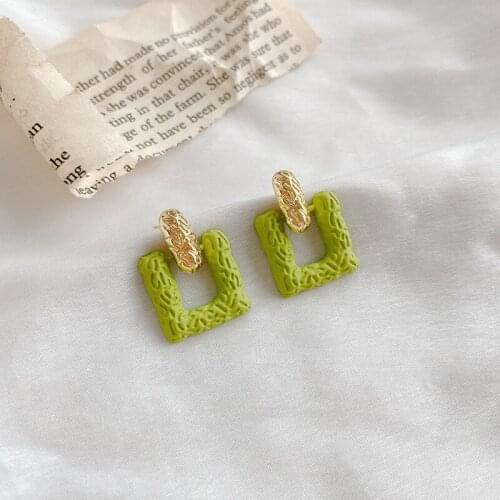 Metal Geometric Square Drop Earrings for Women Korean Green Dangle Earrings Statement Wedding Party Fashion Jewelry Wholesale