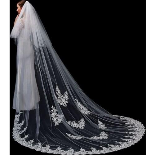 2021 New Two Layers Applique Lace White Ivory Cathedral Wedding Veil Long Bridal Veil Superior Wedding Accessories Voile Mariage