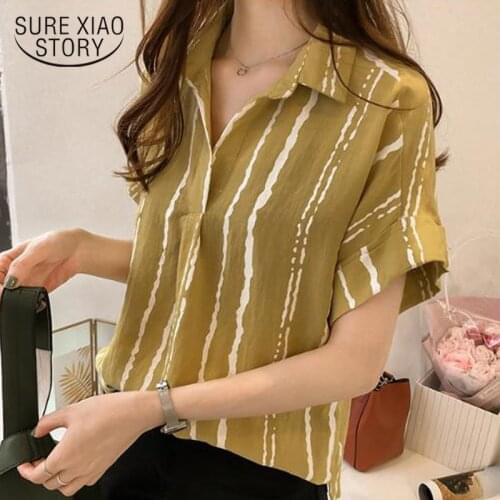 New Fashion Women Blouses 2019 Summer Plus Size Tops Stripe Chiffon Women Blouse Shirt Blusas Feminias OL Clothjing 0646 40