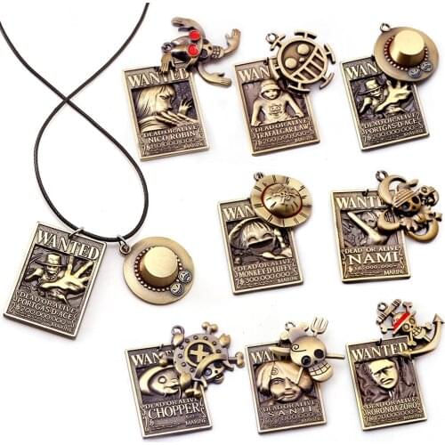 New Anime ONE PIECE Wanted Pendant Necklace Luffy Zoro Nami Usopp Sanji Chopper Robin Alloy Necklaces for Men Women Cosplay