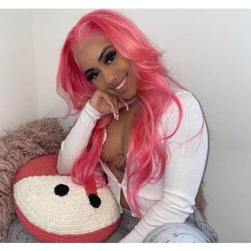 Pink Wig Body Wave Colored Human Hair Wigs For Black Women Brazilian Cosplay Hd Transparent Lace Part Wig Glueless