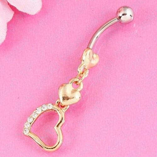 Retail Dangle Yellow Heart Belly bar Body Piercing Jewelry belly button ring 316L Stainless steel nickel-free