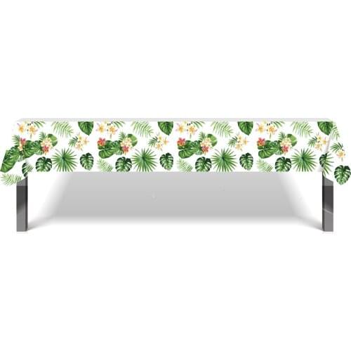 Hawaii Flower Disposable Tablecover Party Decoration Baby Shower Green Leaves PE Tablecloth Happy Birthday Party Favor 130*220c
