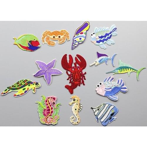 Cute Fish Crab lobster Patches for Clothing Iron On Applique For Bags Dress Clothes High Quality Patches DIY Appliques