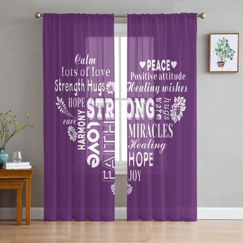 Love Warm Hugs Words Purple Window Treatment Tulle Modern Sheer Curtains for Kitchen Living Room the Bedroom Curtains Decoration