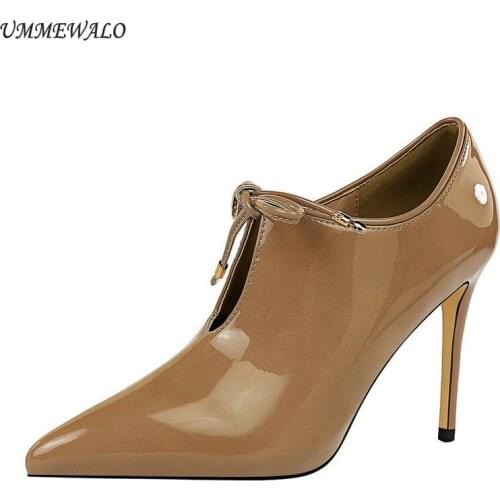 UMMEWALO High Heels Shoes Women Patent Leather Pointed Toe Pumps Women Sexy Super High Shoes Ladies Shoes 6236-1