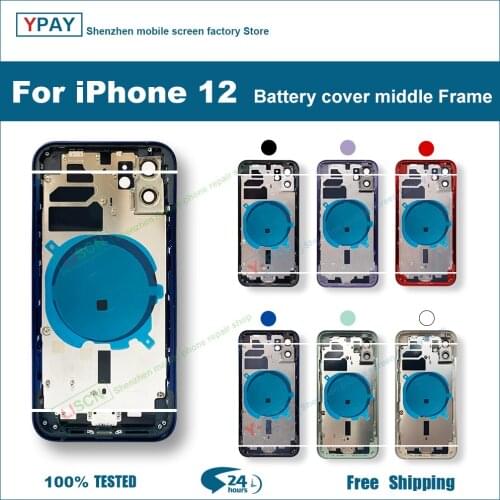 For iPhone 12 Battery Back Cover + Middle Chassis Frame + SIM Tray + Side Key Parts Rear Housing Case Assembly