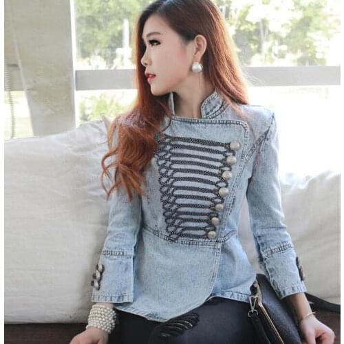 Womens new spring autumn washed white old Jacket wind court retro handsome shrug short denim jacket