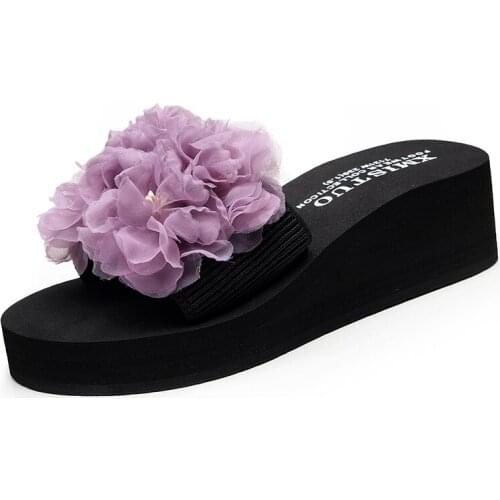 Jumpmore Fashion Flower Womens Beach Slippers For Summer Flat Shoes Non-slip Sandals Size 36-40