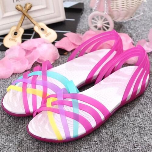 Candy Rainbow Flats Women Sandals Jelly Shoes Peep Toe Summer Beach Shoes Zapatos De Mujer Ladies Slides Sandalias Mujer 2019