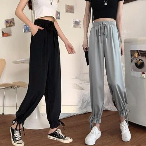 Chiffon drape foot bloomers female summer thin handsome high-waist mosquito-proof ice silk wide-leg pants sunscreen Harem pants