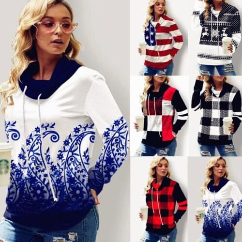 2021 Women Hood Sweatshirts Winter Spring Plaid Loose Big Large Plus Sizes Ladies Turtleneck Pullovers Hooded Shirts T Shirt