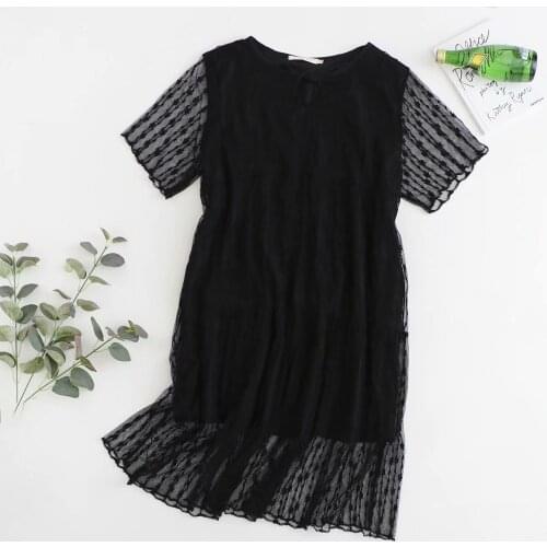 Plus size dress short sleeve striped lace mesh summer dresses 2021 black white elegant casual womens dresses