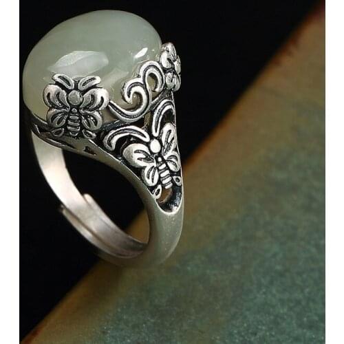 Luxury 100% genuine 990 sterling Silver Rings For Women Retro vintage butterfly S990 silver adjustable open simple ring