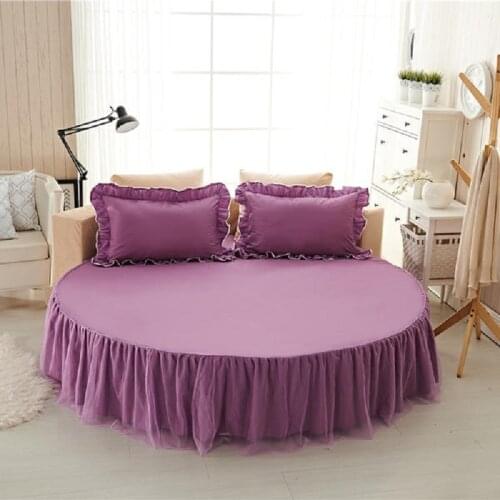 1 Pcs Bed Skirt 200 / 220 Cm Round Flat Sheet Linen Fitted Sheet Cotton Romantic Lace Solid Color Bedspread Support Customizae