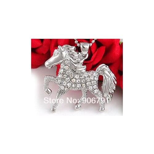 20pcs a lot alloy rhodium plated fashion crystal horse pendant necklace jewelry