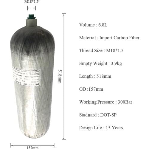 AC2680 DOT Composite Carbon Fiber Gas Cylinder 300Bar Certification DOT Cylinder For Diving Paintball Tank Composite Acecare