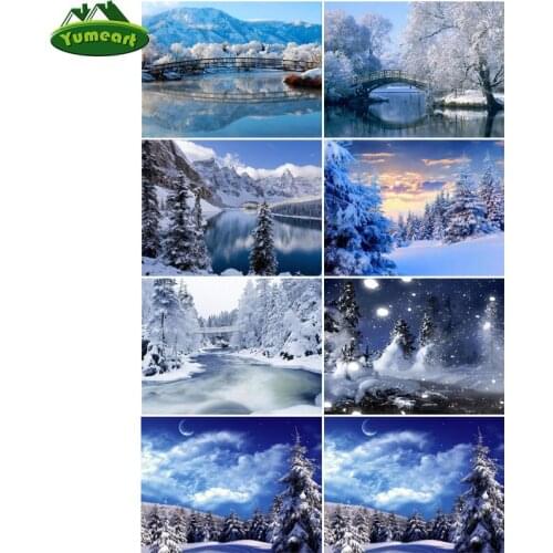 5D Diamond Painting By Number Snow Scenery Square Diamond Embroidery Winter Landscape Picture Of Rhinestones Mosaic Home Decor