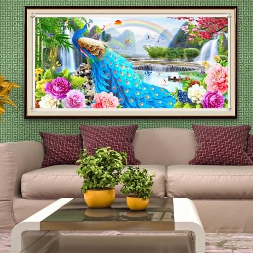 DIY Diamond Painting natural scenery Full Round Square Diamond Embroidery Peacock Picture Rhinestone Sunset Mosaic Wall Decor
