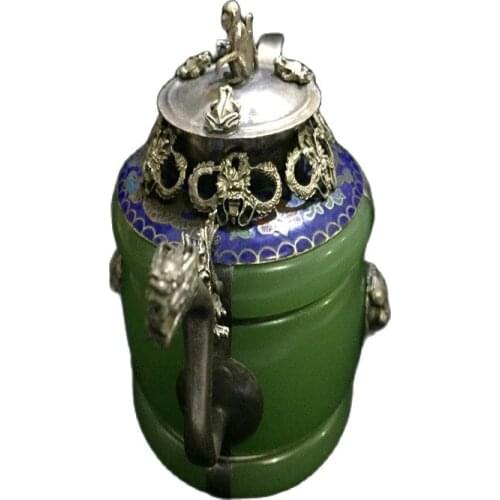 Antique white copper, silver, green jade, agate, water pot, teapot, wine pot, furniture, ornament, faucet
