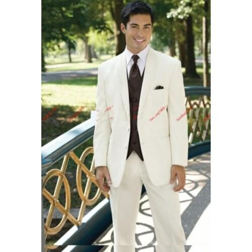 Free shipping Custom suit Ivory Groom Tuxedos groomsman Suit wedding mens suits (Jacket+Pants+Vest)
