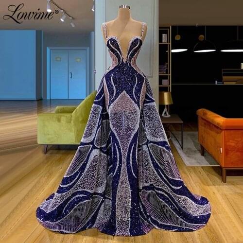 Sparkly Glitter Saudi Arabia Evening Dresses Blue Arabic Pageant Party Gowns Dress For Prom Wedding Robe De Soiree Mermaid Dress