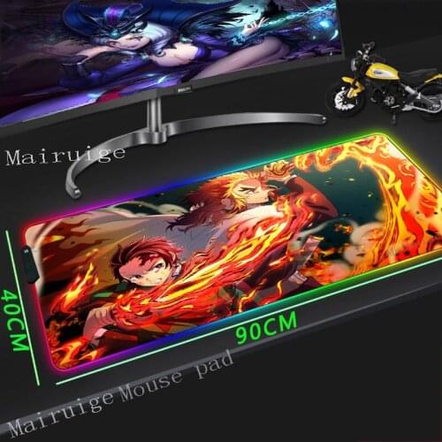 Mairuige Anime Game Large RGB Mouse Pad Demon Killer Kimetsu Without Yaiba Lock LED Lighting USB Keyboard Office Laptop Desk Mat