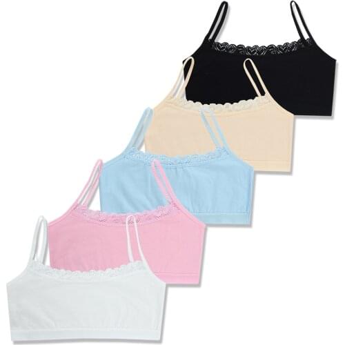 Girls Bra Camisole Kids Underwear Model Pure Cotton Solid Color Lace Small Children Vest