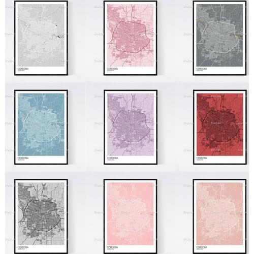 Cordoba, Argentina Map Art Print - Many Styles - Scandi /Vintage /Wall Art Canvas Modular Pictures Modern Home Decor Posters
