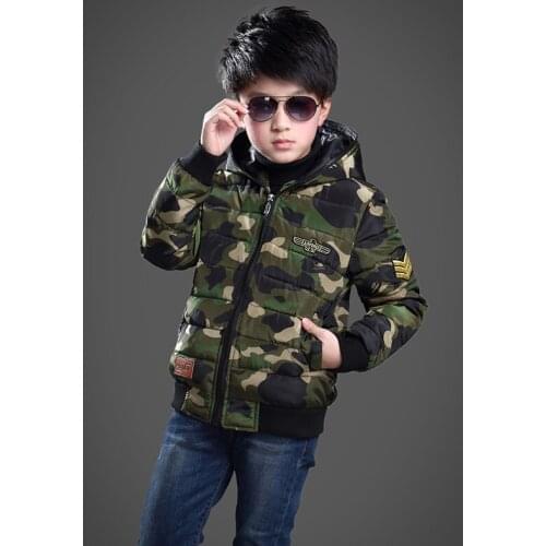 New Winter Jacket Kids Boys Print Hooded Thickness Boys Coat Manteau Garcon Hiver Childrens Winter Jackets 6BBT031