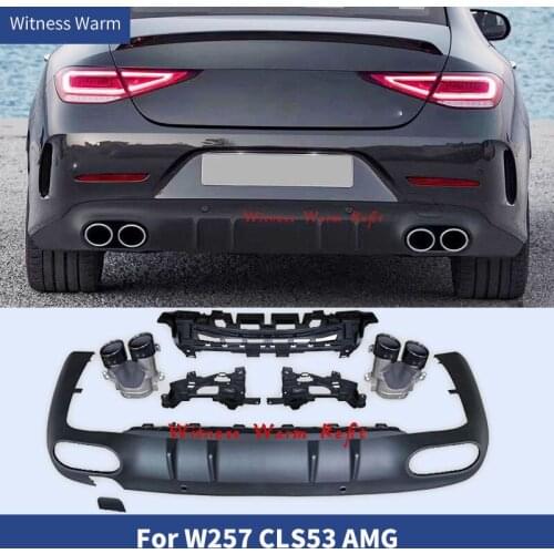 For W257 CLS300 CLS53 AMG style Stainless steel exhaust pipe PP rear bumper diffuser for Benz CLS300 CLS53 Car body kit 2019