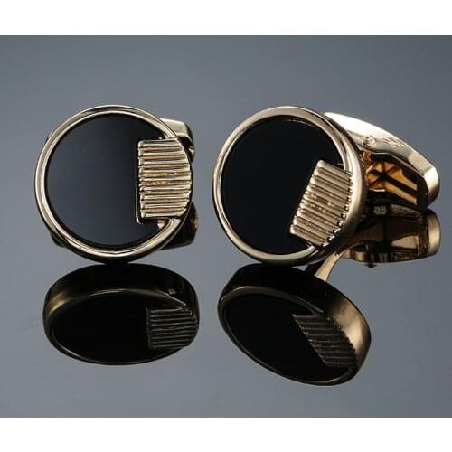 DY New high-end brand Gold Round Black Enamel Cufflinks fashion Mens French shirt Cufflink free shipping