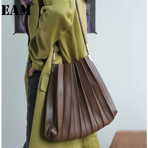 [EAM] Women New Black Pleated Split Joint Pu Leather Personality Accessories Fashion Tide All-match Spring Autumn 2021 1S513