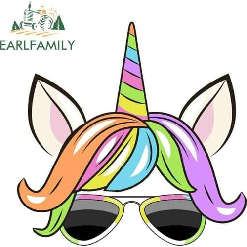 EARLFAMILY 13cm x 12.7cm for Unicorn Sunglasses Motorcycle Car Stickers Viny Waterproof DIY Hip Hop Custom Printing Decal