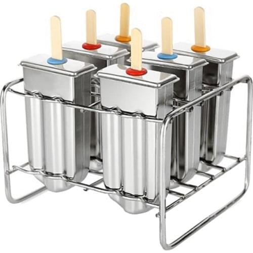 6Pcs Popsicle Mold Stainless Steel Ice Cream Mold with Holder Rack Ice Lolly Mold Homemade Freeze Lolly Popsicle Maker