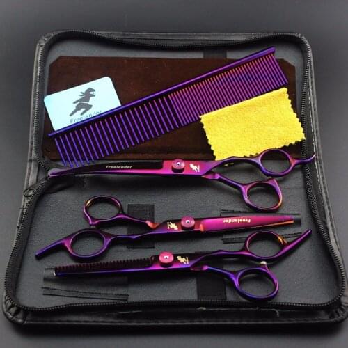 Freelander 7 inch Purple Affordable Plating 3 Pack Pet grooming scissors Dog Cat Pet grooming Cutting Scissors Set