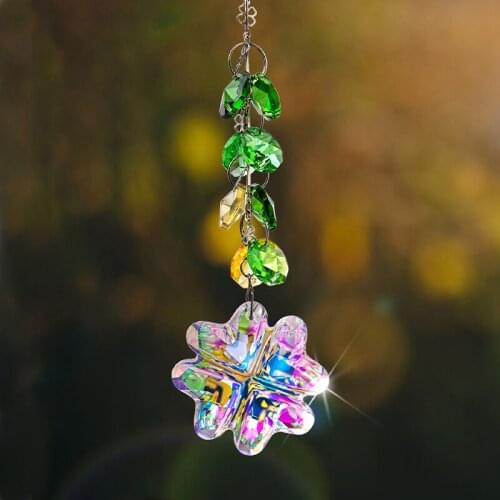 H&D Lucky Handcrafted Four-Leaf Clover Prisms Rainbow Maker Window Hanging Suncatcher Room Accessories Curtain Decoration Gift
