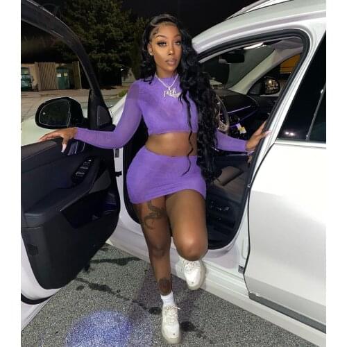 VAZN 2021 Autumn Dress Set Solid Sweet Sexy Young Full Sleeve Top Mini Skirts High Waist Skinny Women 2 Piece Set