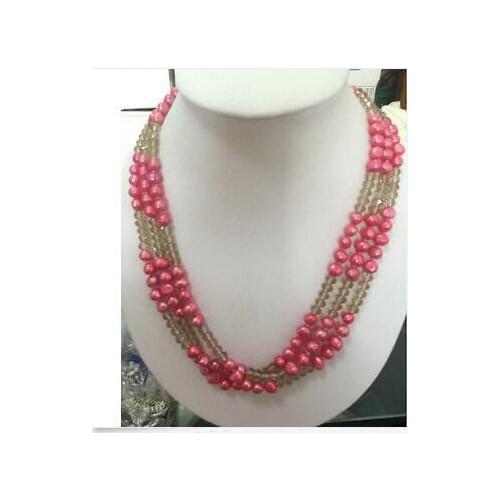 Beautiful triple strands new design crystal red pearl multicolor pearl necklace